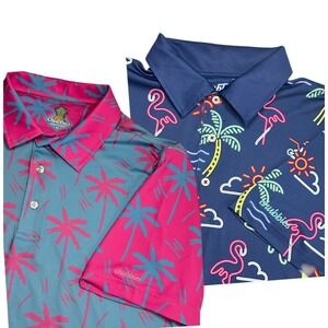 Chubbies Mens Small Polo Lot Of 2 Multicolor Tropical Print Golf Hawaiian Beachy